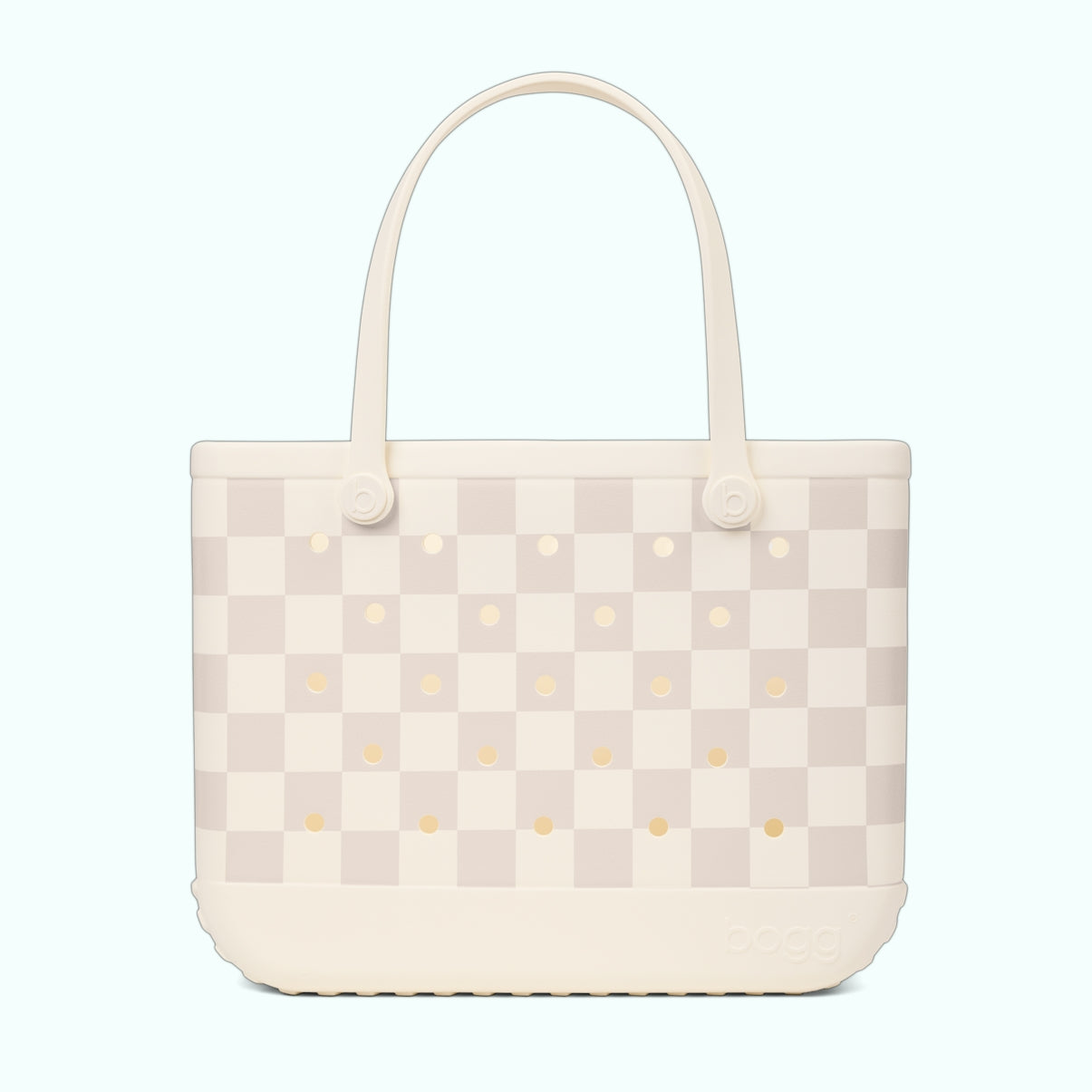 Original Bogg Bag Checkered Coconut/Mushroom Summer Beach Accessories Bag Waterproof Tip Resistant with Makeup Bag for Water Sports Travel Organizer Vacation Essentials for Women