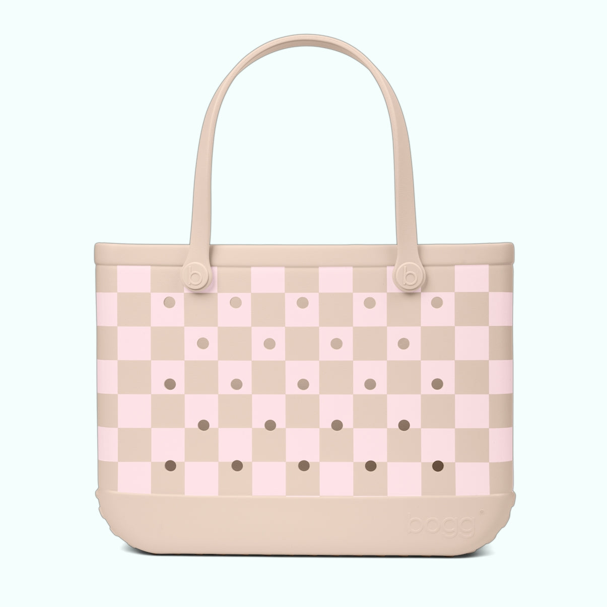 Original Bogg Bag Checkered Linen/ Pink Marshmallow Beach Vacation Carryall Stylish Waterproof Waterproof Phone Pouch Included for Weekend Travel