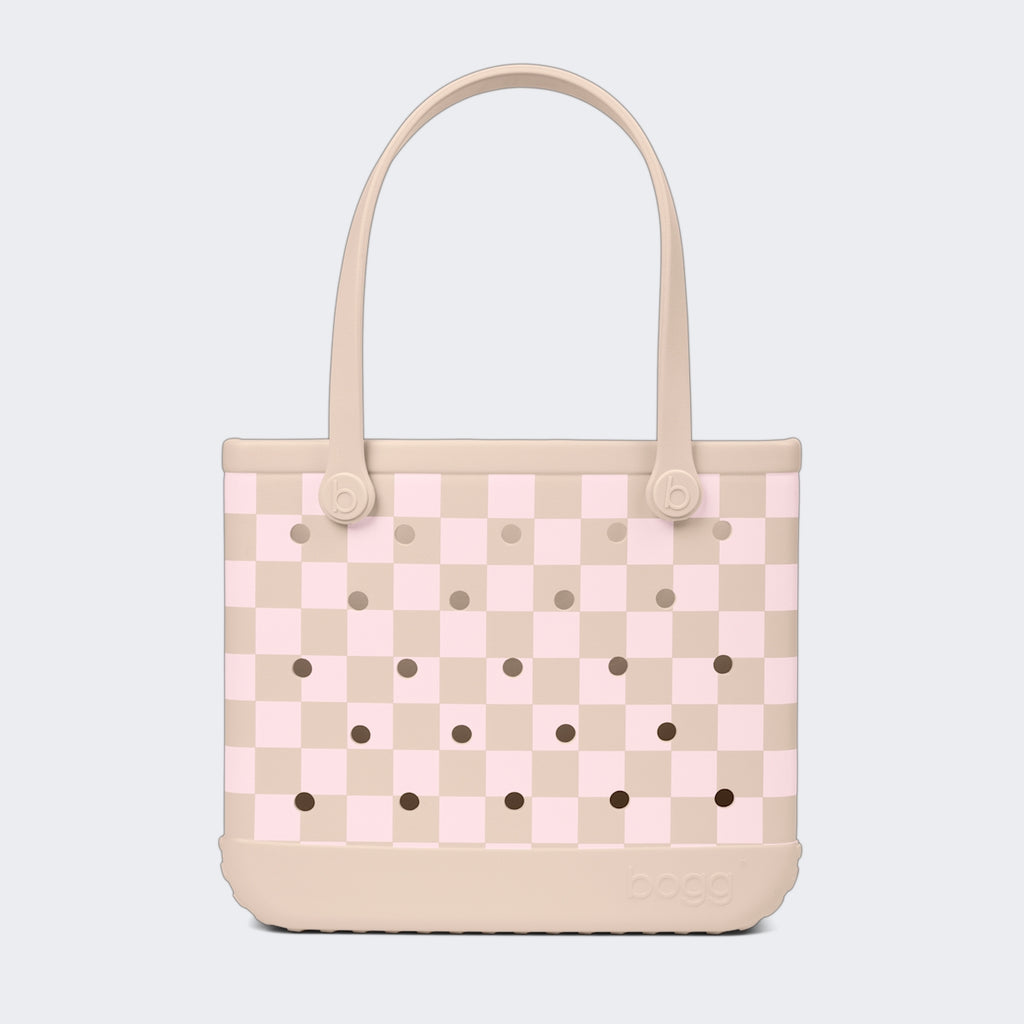 Baby Bogg Bag Checkered Linen/ Pink Marshmallow Cruise Ship Essentials Tote Lightweight Oversized Non Slip Bottom Design for Resort Vacations