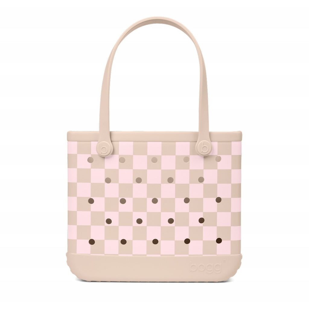 Baby Bogg Bag Checkered Linen/ Pink Marshmallow Poolside Storage Carryall Washable Lightweight with Easy Clean Surface for Outdoor Adventures Travel Organizer Vacation Essentials for Women