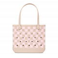 Baby Bogg Bag Checkered Linen/ Pink Marshmallow Poolside Storage Carryall Washable Lightweight with Easy Clean Surface for Outdoor Adventures Travel Organizer Vacation Essentials for Women