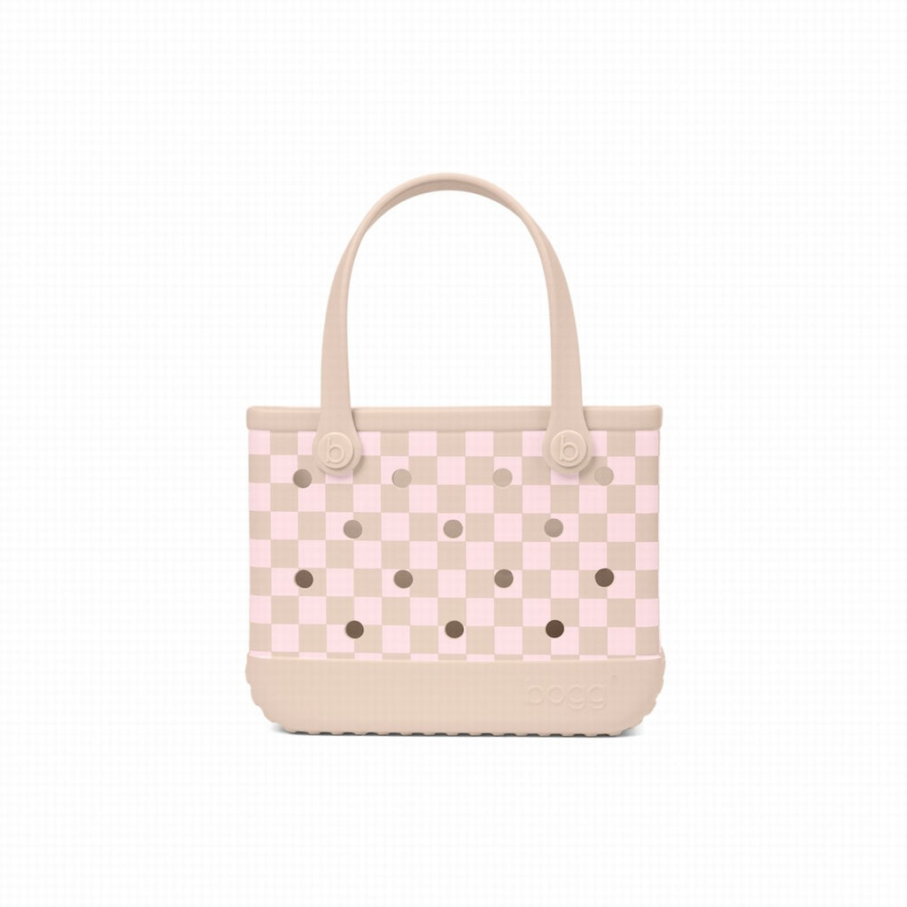 Bitty Bogg Bag Checkered Linen/ Pink Marshmallow Family Fun Day Tote Ultra Durable Tip Resistant Accessory Organizer Pouch for Family Trips