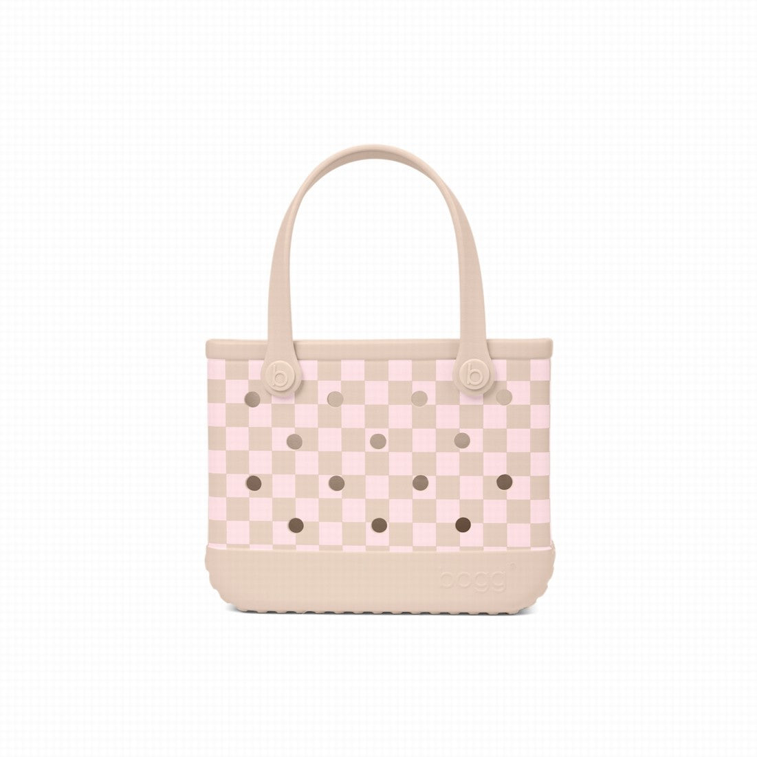 Bitty Bogg Bag Checkered Linen/ Pink Marshmallow Family Fun Day Tote Ultra Durable Tip Resistant Accessory Organizer Pouch for Family Trips