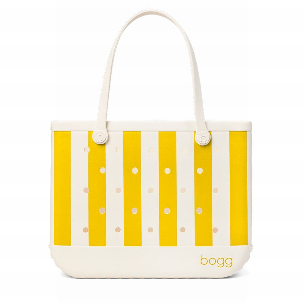 Original Bogg Bag Limoncello Yellow Stripe Adventure Ready Beach Tote Luxury Tip Resistant Waterproof Phone Pouch Included for Resort Vacations