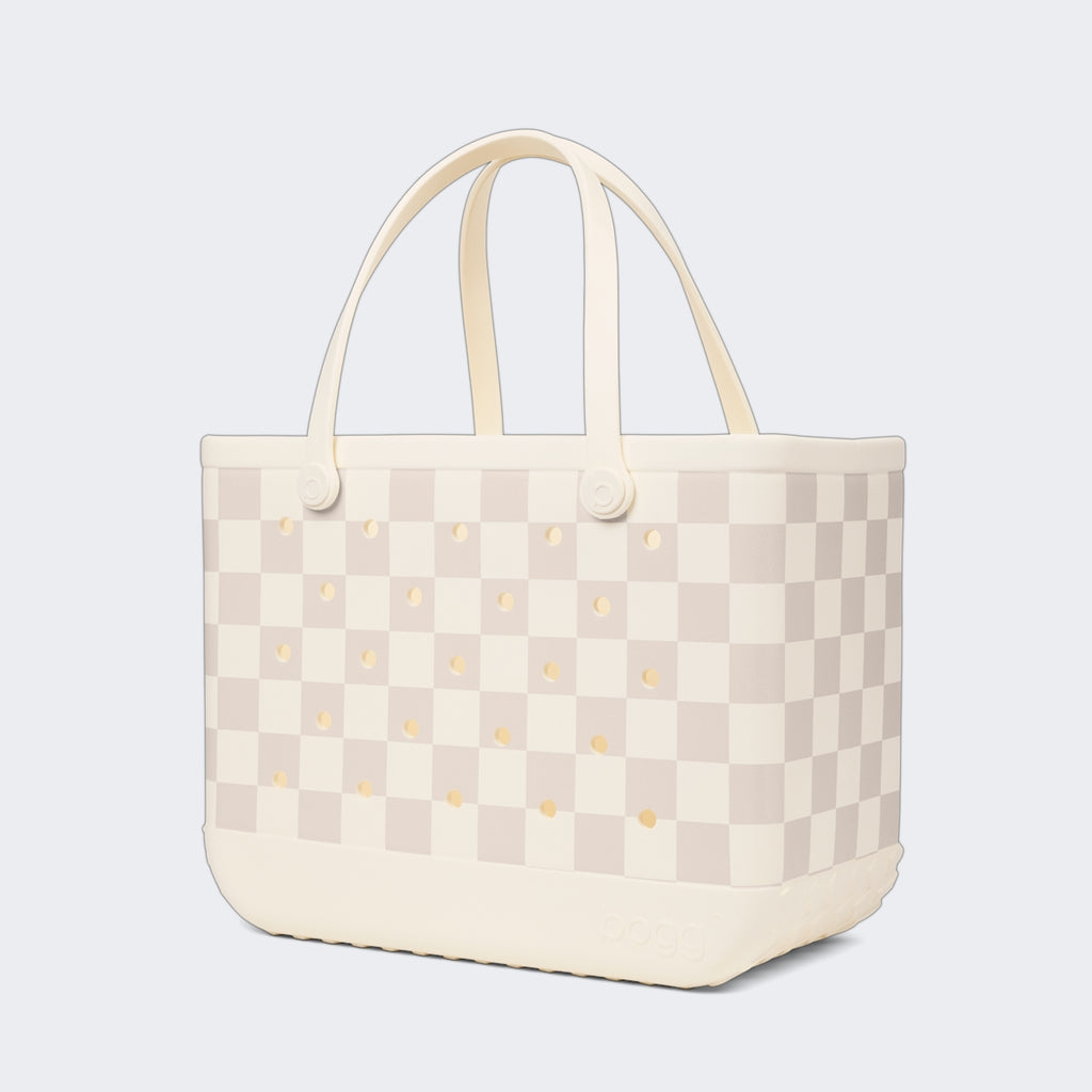 Original Bogg Bag Checkered Coconut/Mushroom Coastal Travel Beach Bag Functional Waterproof Non Slip Bottom Design for Summer Adventures