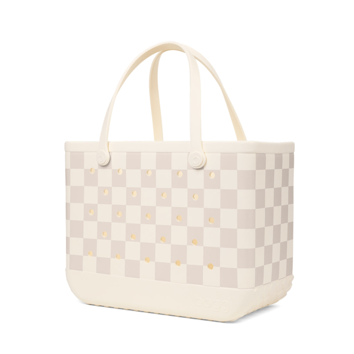 Original Bogg Bag Checkered Coconut/Mushroom Summer Beach Accessories Bag Waterproof Tip Resistant with Makeup Bag for Water Sports Travel Organizer Vacation Essentials for Women
