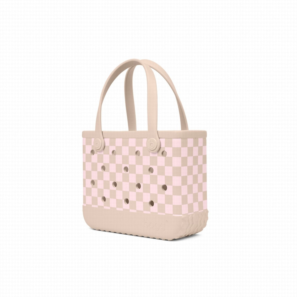 Bitty Bogg Bag Checkered Linen/ Pink Marshmallow Family Fun Day Tote Ultra Durable Tip Resistant Accessory Organizer Pouch for Family Trips