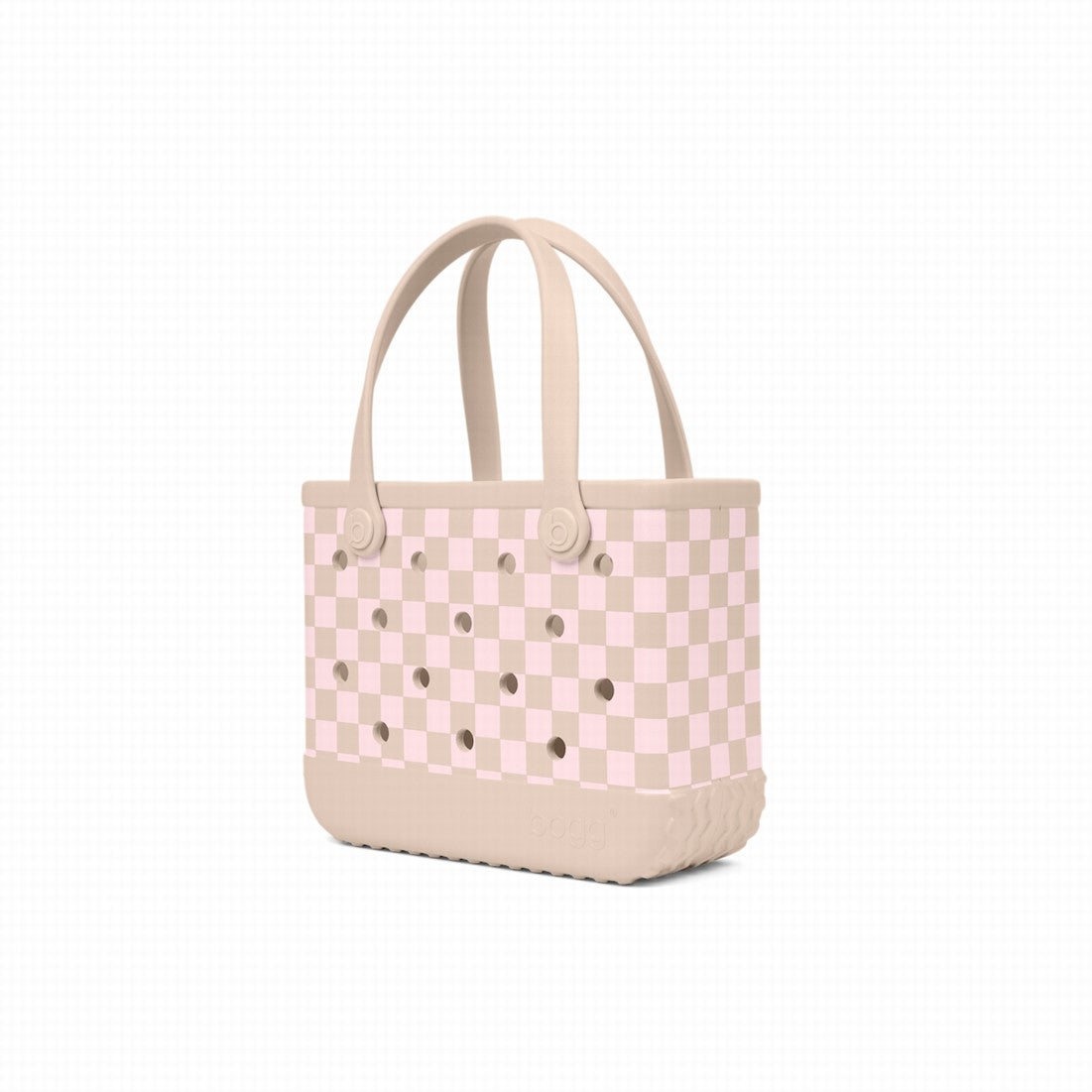 Bitty Bogg Bag Checkered Linen/ Pink Marshmallow Family Fun Day Tote Ultra Durable Tip Resistant Accessory Organizer Pouch for Family Trips