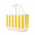 Original Bogg Bag Limoncello Yellow Stripe Heavy Duty Rubber Beach Bag Large Capacity Oversized with Makeup Bag for Family Beach Days Travel Organizer Vacation Essentials for Women