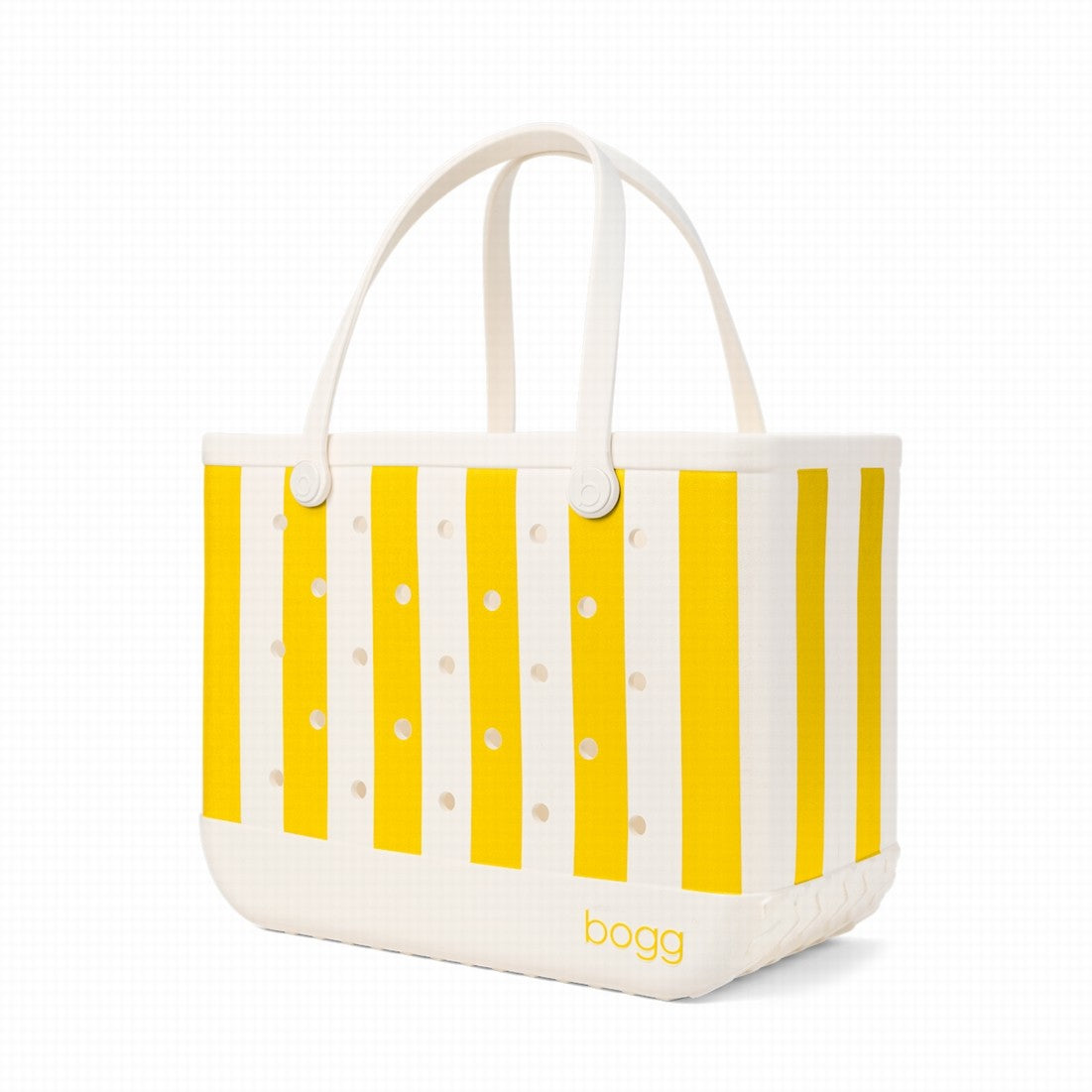 Original Bogg Bag Limoncello Yellow Stripe Heavy Duty Rubber Beach Bag Large Capacity Oversized with Makeup Bag for Family Beach Days Travel Organizer Vacation Essentials for Women