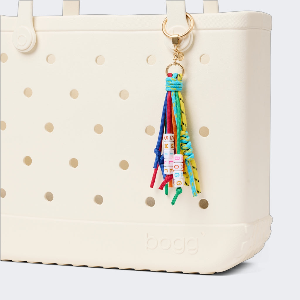 Bogg'd & Charmed Smile Tassel Open Top Beach Organizer Washable Easy Clean with Extra Storage Compartments for Cruise Travel Travel Organizer Vacation Essentials for Women