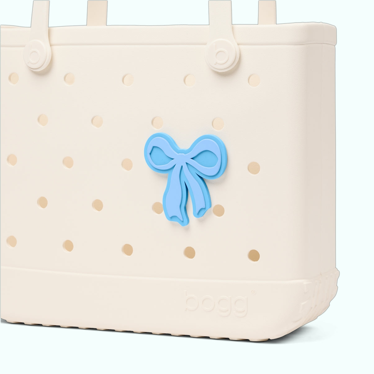 Bogg Bit Blue Bow Waterproof EVA Beach Tote Bag Travel Friendly Washable with Reinforced Handles for Weekend Getaways Travel Organizer Vacation Essentials for Women